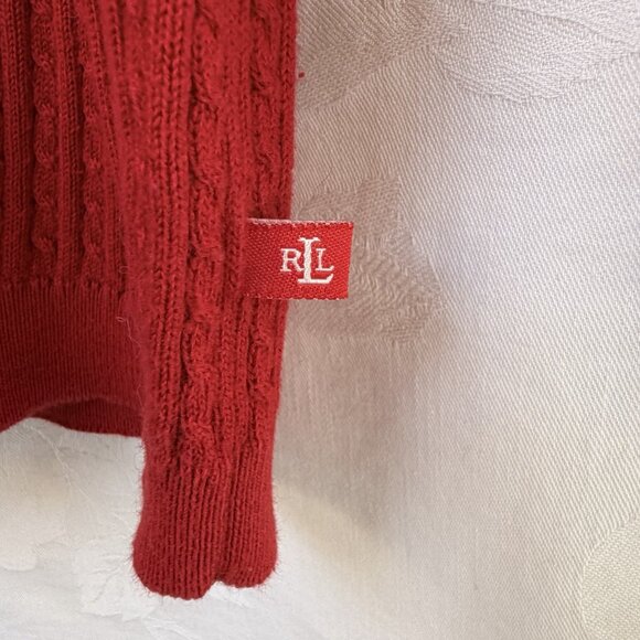 Lauren Ralph Lauren Knit Sweater Womens Large Red Fisherman Cable Knit Vintage - Picture 5 of 9